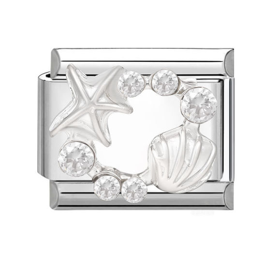 Image de 1 Pièce Bracelet à Maillons Breloques Italiens Accessories de Fabrication de Bracelets Bijoux DIY En Gros Exquis en 304 Acier Inoxydable Argent Mat Rectangle Etoile de Mer 10mm x 9mm