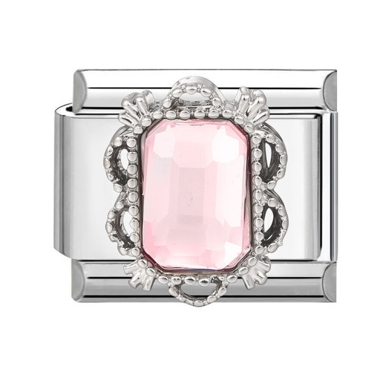 Bild von 1 Stück 304 Edelstahl Exquisit Italienische Charm-Links für die DIY-modulare Armbanduhr-Schmuckherstellung Großhandel Silberfarbe Rosa Rechteck 10mm x 9mm