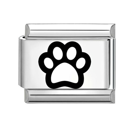 Bild von 1 Stück 304 Edelstahl Exquisit Charm-Armband mit italienischen Gliedern zur Herstellung von DIY-Schmuck Silberfarbe Schwarz Rechteck Pfotenabdruck 10mm x 9mm