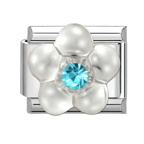 Bild von 1 Stück 304 Edelstahl Exquisit Italienische Charm-Links für die DIY-modulare Armbanduhr-Schmuckherstellung Großhandel Silberfarbe Weiß Rechteck Blumen Blau Strass 10mm x 9mm