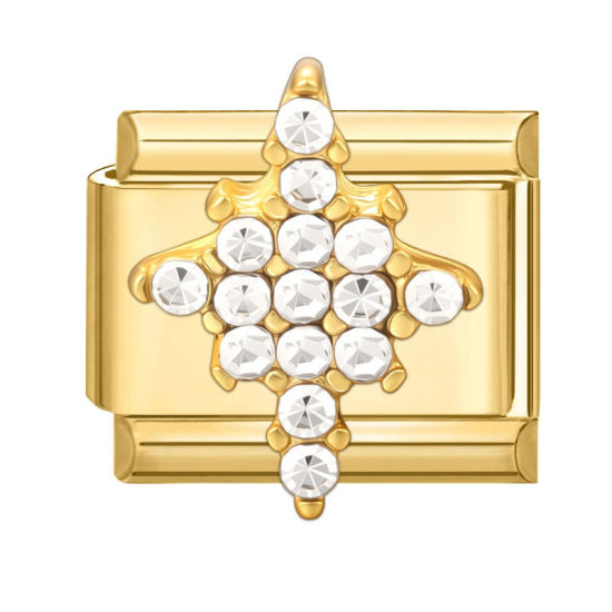 Picture of 1 Piece 304 Stainless Steel Exquisite Italian Charm Links For DIY Modular Bracelet Watch Jewelry Making Wholesale Gold Plated Rectangle Star 10mm x 9mm