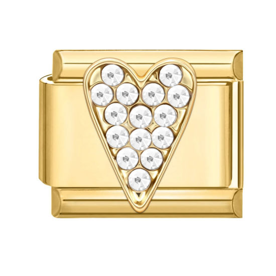 Picture of 1 Piece 304 Stainless Steel Valentine's Day Italian Charm Links For DIY Modular Bracelet Watch Jewelry Making Wholesale Gold Plated Rectangle Heart 10mm x 9mm
