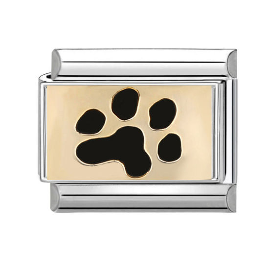 Bild von 1 Stück 304 Edelstahl Exquisit Charm-Armband mit italienischen Gliedern zur Herstellung von DIY-Schmuck Silberfarbe Schwarz Rechteck Pfotenabdruck 10mm x 9mm