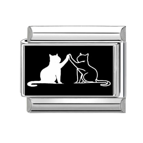 Bild von 1 Stück 304 Edelstahl Exquisit Charm-Armband mit italienischen Gliedern zur Herstellung von DIY-Schmuck Silberfarbe Schwarz Rechteck Katze 10mm x 9mm