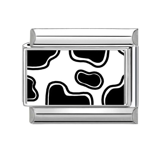 Picture of 1 Piece 304 Stainless Steel Exquisite Italian Charm Links For DIY Bracelet Jewelry Making Silver Tone Black Rectangle 10mm x 9mm