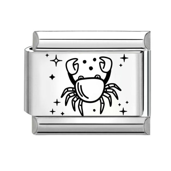 Immagine di 1 Pz 304 Acciaio Inossidabile Squisito Bracciale con Charm Italiano a Maglie, Creazione di Gioielli Fai-da-te Tono Argento Nero Rettangolo Costellazione Cancro 10mm x 9mm