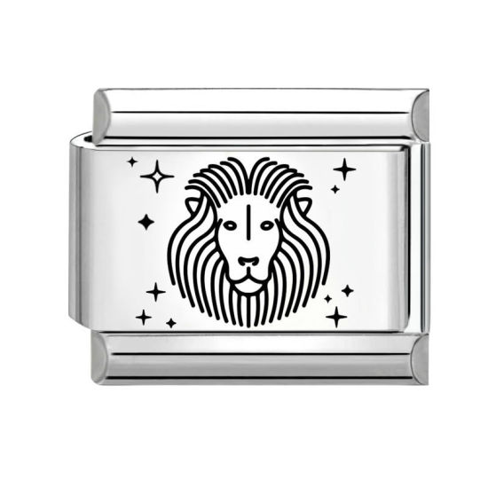 Immagine di 1 Pz 304 Acciaio Inossidabile Squisito Bracciale con Charm Italiano a Maglie, Creazione di Gioielli Fai-da-te Tono Argento Nero Rettangolo Costellazione Leone 10mm x 9mm