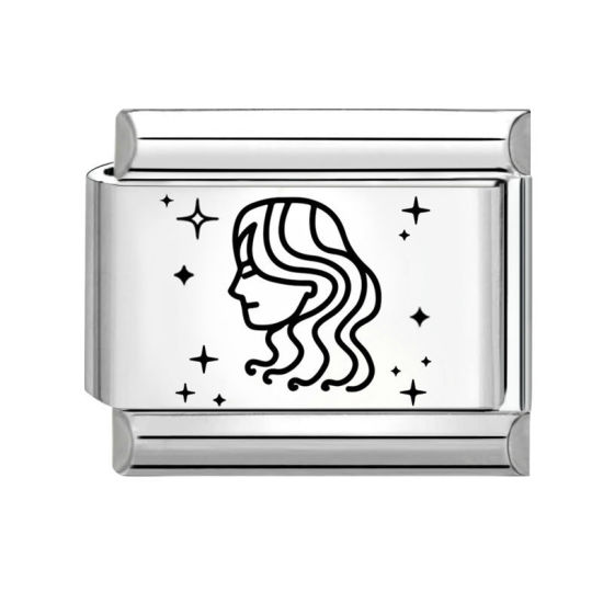 Immagine di 1 Pz 304 Acciaio Inossidabile Squisito Bracciale con Charm Italiano a Maglie, Creazione di Gioielli Fai-da-te Tono Argento Nero Rettangolo Costellazione Vergine 10mm x 9mm