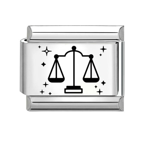 Immagine di 1 Pz 304 Acciaio Inossidabile Squisito Bracciale con Charm Italiano a Maglie, Creazione di Gioielli Fai-da-te Tono Argento Nero Rettangolo Costellazione Libra 10mm x 9mm