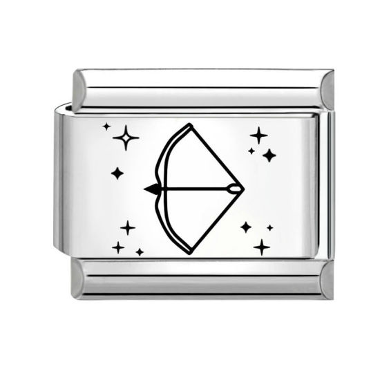 Immagine di 1 Pz 304 Acciaio Inossidabile Squisito Bracciale con Charm Italiano a Maglie, Creazione di Gioielli Fai-da-te Tono Argento Nero Rettangolo Costellazione Sagittario 10mm x 9mm