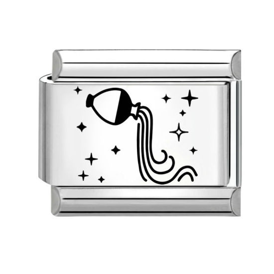 Immagine di 1 Pz 304 Acciaio Inossidabile Squisito Bracciale con Charm Italiano a Maglie, Creazione di Gioielli Fai-da-te Tono Argento Nero Rettangolo Costellazione Acquario 10mm x 9mm