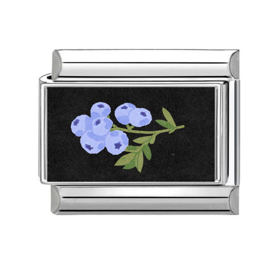 Picture of 1 Piece 304 Stainless Steel Exquisite Italian Charm Links For DIY Bracelet Jewelry Making Silver Tone Purple Rectangle Blueberry 10mm x 9mm