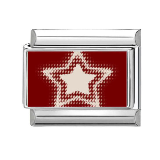Picture of 1 Piece 304 Stainless Steel Valentine's Day Italian Charm Links For DIY Bracelet Jewelry Making Silver Tone Red Rectangle Pentagram Star 10mm x 9mm