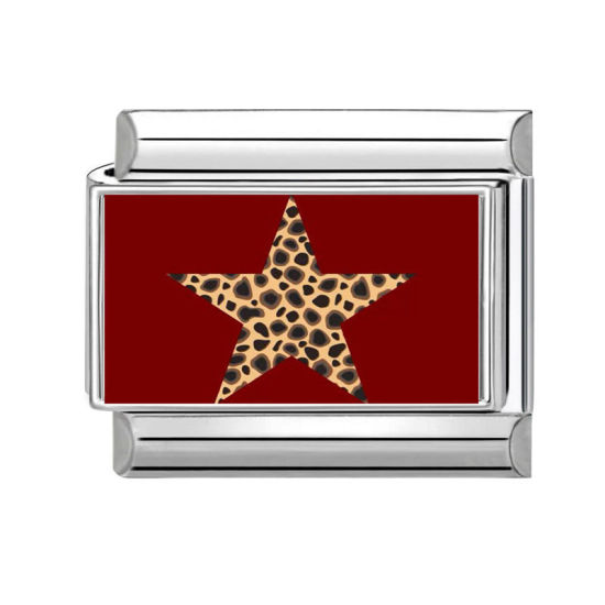 Picture of 1 Piece 304 Stainless Steel Valentine's Day Italian Charm Links For DIY Bracelet Jewelry Making Silver Tone Red Rectangle Pentagram Star 10mm x 9mm