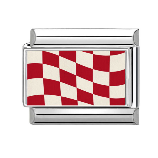 Picture of 1 Piece 304 Stainless Steel Valentine's Day Italian Charm Links For DIY Bracelet Jewelry Making Silver Tone Red Rectangle Grid Checker 10mm x 9mm