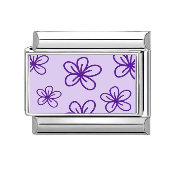 Image de 1 Pièce Bracelet à Maillons Breloques Italiens Accessories de Fabrication de Bracelets Bijoux DIY Exquis en 304 Acier Inoxydable Argent Mat Violet Rectangle Fleurs 10mm x 9mm