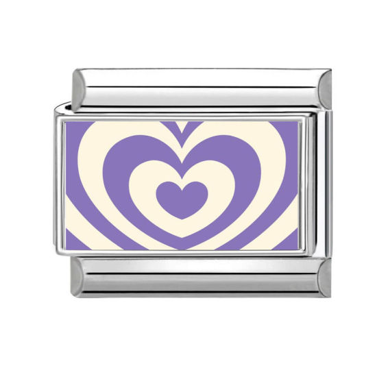 Image de 1 Pièce Bracelet à Maillons Breloques Italiens Accessories de Fabrication de Bracelets Bijoux DIY La Saint Valentin en 304 Acier Inoxydable Argent Mat Violet Rectangle Cœur 10mm x 9mm