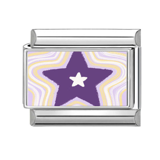 Image de 1 Pièce Bracelet à Maillons Breloques Italiens Accessories de Fabrication de Bracelets Bijoux DIY Exquis en 304 Acier Inoxydable Argent Mat Multicolore Rectangle Pentacle 10mm x 9mm