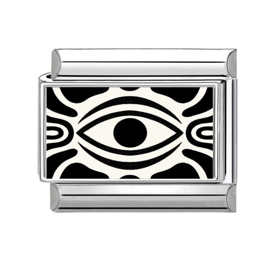 Immagine di 1 Pz 304 Acciaio Inossidabile Squisito Bracciale con Charm Italiano a Maglie, Creazione di Gioielli Fai-da-te Tono Argento Nero Rettangolo Occhi 10mm x 9mm