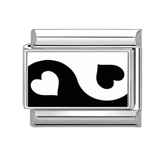 Bild von 1 Stück 304 Edelstahl Valentinstag Charm-Armband mit italienischen Gliedern zur Herstellung von DIY-Schmuck Silberfarbe Schwarz Rechteck Herz 10mm x 9mm