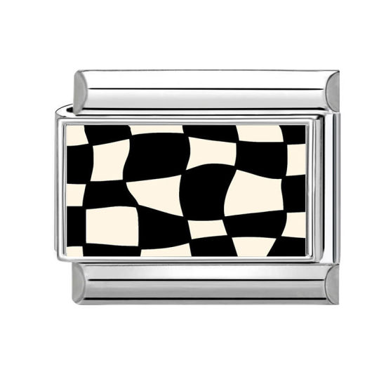 Immagine di 1 Pz 304 Acciaio Inossidabile Squisito Bracciale con Charm Italiano a Maglie, Creazione di Gioielli Fai-da-te Tono Argento Nero Rettangolo Ingraticciato 10mm x 9mm