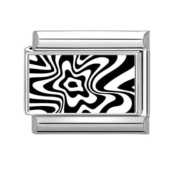 Immagine di 1 Pz 304 Acciaio Inossidabile Squisito Bracciale con Charm Italiano a Maglie, Creazione di Gioielli Fai-da-te Tono Argento Nero Rettangolo Banda della Zebra 10mm x 9mm