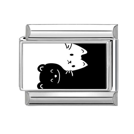 Bild von 1 Stück 304 Edelstahl Exquisit Charm-Armband mit italienischen Gliedern zur Herstellung von DIY-Schmuck Silberfarbe Weiß Rechteck Katze 10mm x 9mm