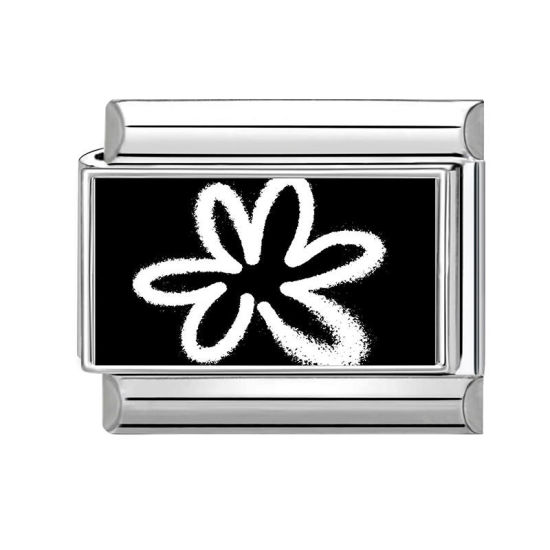 Bild von 1 Stück 304 Edelstahl Exquisit Charm-Armband mit italienischen Gliedern zur Herstellung von DIY-Schmuck Silberfarbe Schwarz Rechteck Blumen 10mm x 9mm