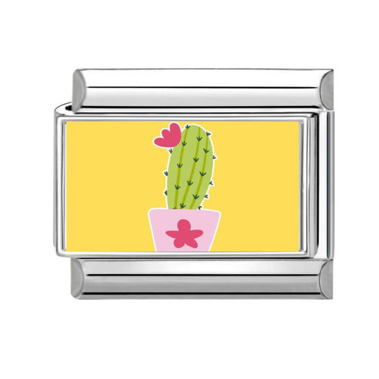 Image de 1 Pièce Bracelet à Maillons Breloques Italiens Accessories de Fabrication de Bracelets Bijoux DIY en 304 Acier Inoxydable Argent Mat Multicolore Rectangle Cactus 10mm x 9mm