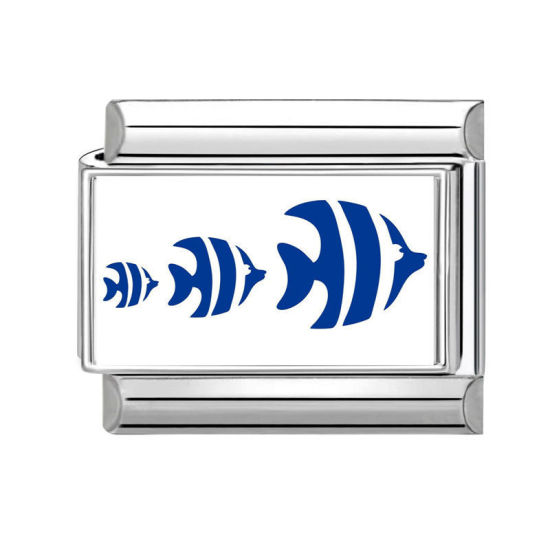 Image de 1 Pièce Bracelet à Maillons Breloques Italiens Accessories de Fabrication de Bracelets Bijoux DIY en 304 Acier Inoxydable Argent Mat Bleu Rectangle Poisson 10mm x 9mm