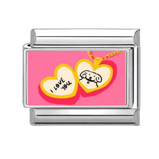 Picture of 1 Piece 304 Stainless Steel Valentine's Day Italian Charm Links For DIY Bracelet Jewelry Making Silver Tone Multicolor Rectangle Heart Message " I Love you " 10mm x 9mm