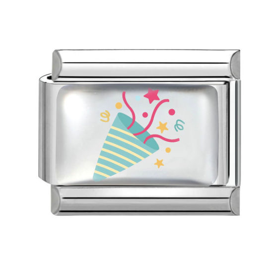 Bild von 1 Stück 304 Edelstahl Charm-Armband mit italienischen Gliedern zur Herstellung von DIY-Schmuck Silberfarbe Bunt Rechteck Konfetti-Kanone 10mm x 9mm