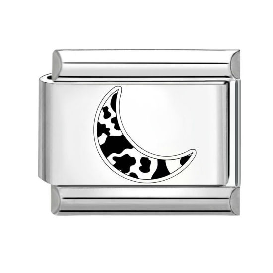 Bild von 1 Stück 304 Edelstahl Charm-Armband mit italienischen Gliedern zur Herstellung von DIY-Schmuck Silberfarbe Schwarz Rechteck Mond 10mm x 9mm