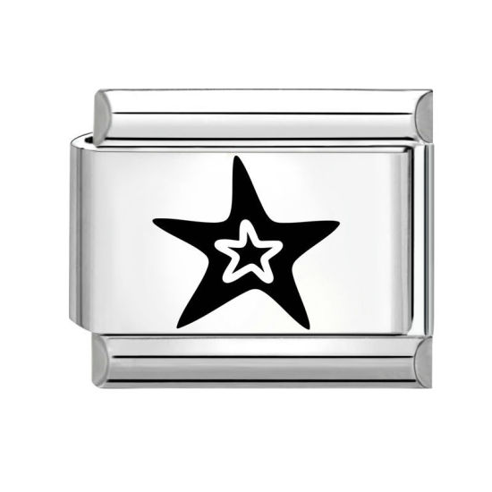 Bild von 1 Stück 304 Edelstahl Charm-Armband mit italienischen Gliedern zur Herstellung von DIY-Schmuck Silberfarbe Schwarz Rechteck Pentagramm 10mm x 9mm