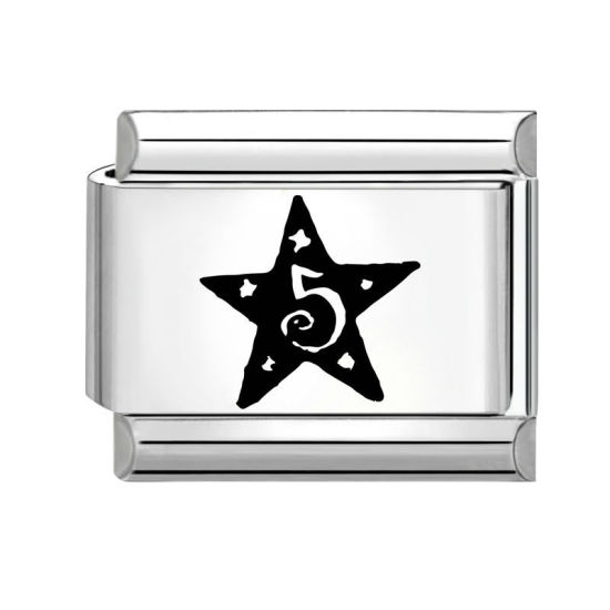 Bild von 1 Stück 304 Edelstahl Charm-Armband mit italienischen Gliedern zur Herstellung von DIY-Schmuck Silberfarbe Schwarz Rechteck Pentagramm 10mm x 9mm