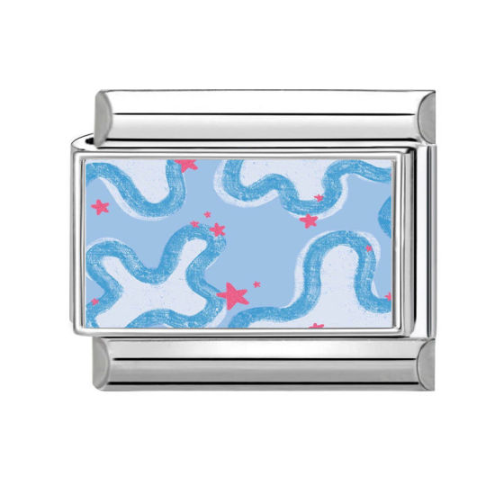 Image de 1 Pièce Bracelet à Maillons Breloques Italiens Accessories de Fabrication de Bracelets Bijoux DIY en 304 Acier Inoxydable Argent Mat Bleu Rectangle Mer 10mm x 9mm