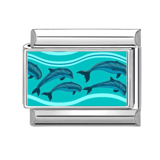 Image de 1 Pièce Bracelet à Maillons Breloques Italiens Accessories de Fabrication de Bracelets Bijoux DIY en 304 Acier Inoxydable Argent Mat Vert Rectangle Daupins 10mm x 9mm