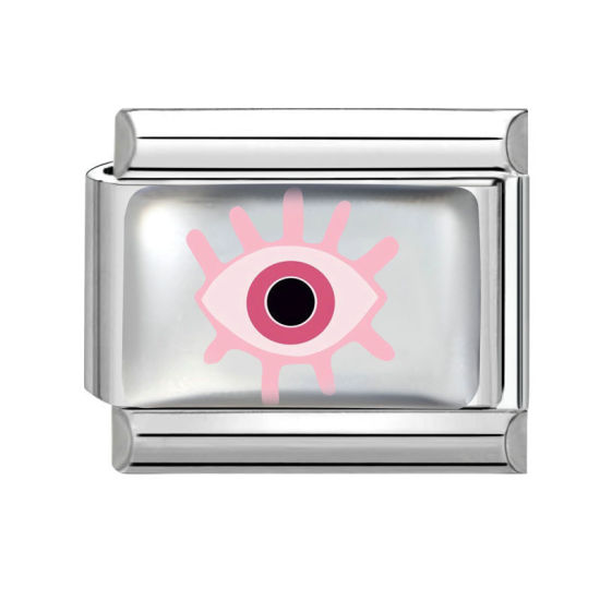 Bild von 1 Stück 304 Edelstahl Charm-Armband mit italienischen Gliedern zur Herstellung von DIY-Schmuck Silberfarbe Rosa Rechteck Auge 10mm x 9mm