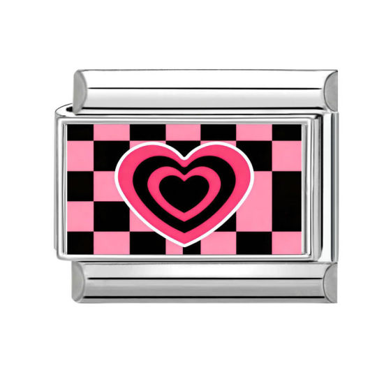 Imagen de 1 Unidad 304 Acero Inoxidable día de San Valentín Charm Pulsera de Eslabones Italianos para Hacer Joyas DIY Tono de Plata Rosado Rectángulo Corazón 10mm x 9mm