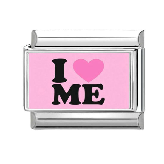 Imagen de 1 Unidad 304 Acero Inoxidable día de San Valentín Charm Pulsera de Eslabones Italianos para Hacer Joyas DIY Tono de Plata Rosado Rectángulo Corazón Mensaje " I Love Me " 10mm x 9mm