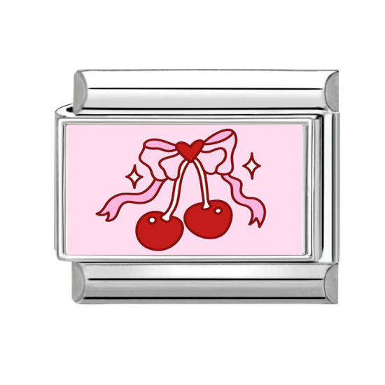 Imagen de 1 Unidad 304 Acero Inoxidable Charm Pulsera de Eslabones Italianos para Hacer Joyas DIY Tono de Plata Rosado Rectángulo Cereza 10mm x 9mm