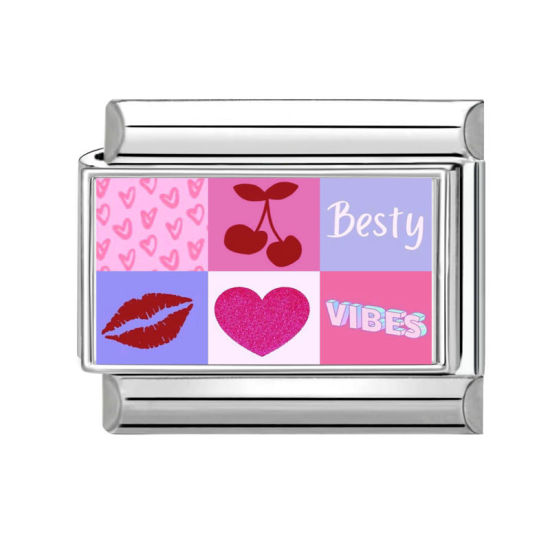 Imagen de 1 Unidad 304 Acero Inoxidable día de San Valentín Charm Pulsera de Eslabones Italianos para Hacer Joyas DIY Tono de Plata Multicolor Rectángulo Corazón 10mm x 9mm