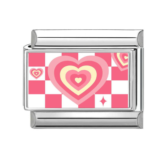 Imagen de 1 Unidad 304 Acero Inoxidable día de San Valentín Charm Pulsera de Eslabones Italianos para Hacer Joyas DIY Tono de Plata Rosado Rectángulo Corazón 10mm x 9mm