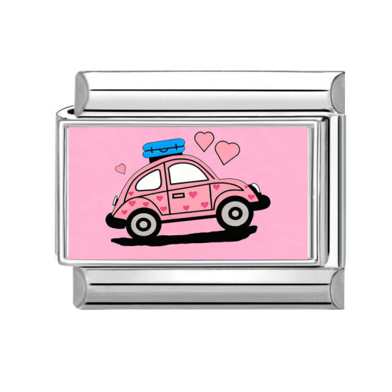 Imagen de 1 Unidad 304 Acero Inoxidable día de San Valentín Charm Pulsera de Eslabones Italianos para Hacer Joyas DIY Tono de Plata Rosado Rectángulo Coche 10mm x 9mm