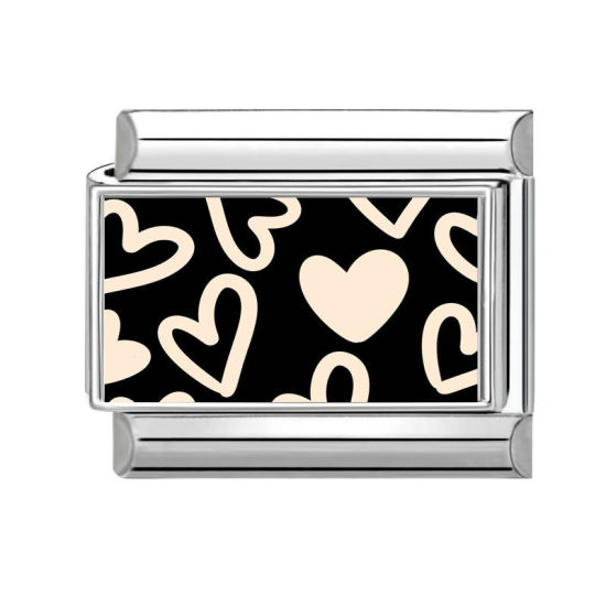 Image de 1 Pièce Bracelet à Maillons Breloques Italiens Accessories de Fabrication de Bracelets Bijoux DIY La Saint Valentin en 304 Acier Inoxydable Argent Mat Noir & Blanc Rectangle Cœur 10mm x 9mm