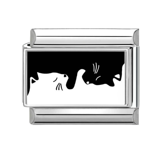 Image de 1 Pièce Bracelet à Maillons Breloques Italiens Accessories de Fabrication de Bracelets Bijoux DIY en 304 Acier Inoxydable Argent Mat Noir & Blanc Rectangle Chats 10mm x 9mm