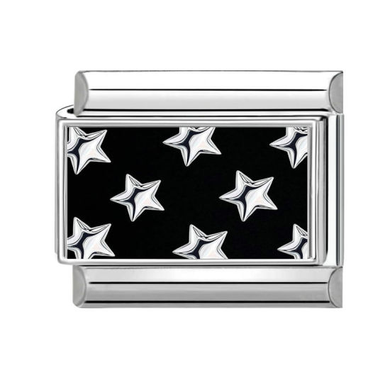 Image de 1 Pièce Bracelet à Maillons Breloques Italiens Accessories de Fabrication de Bracelets Bijoux DIY en 304 Acier Inoxydable Argent Mat Noir & Blanc Rectangle Pentacle 10mm x 9mm