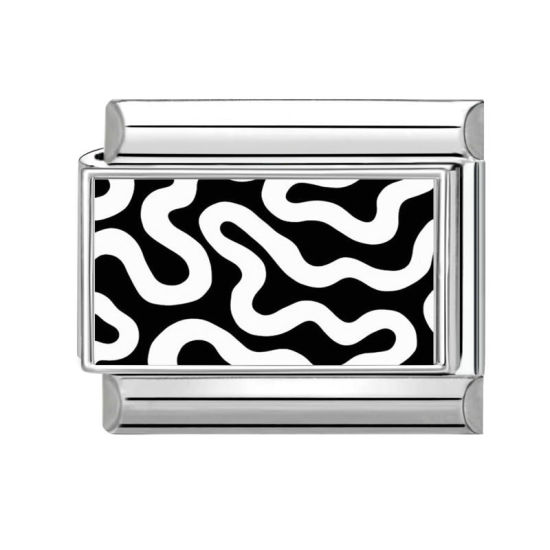 Image de 1 Pièce Bracelet à Maillons Breloques Italiens Accessories de Fabrication de Bracelets Bijoux DIY en 304 Acier Inoxydable Argent Mat Noir & Blanc Rectangle Motifs ligne 10mm x 9mm