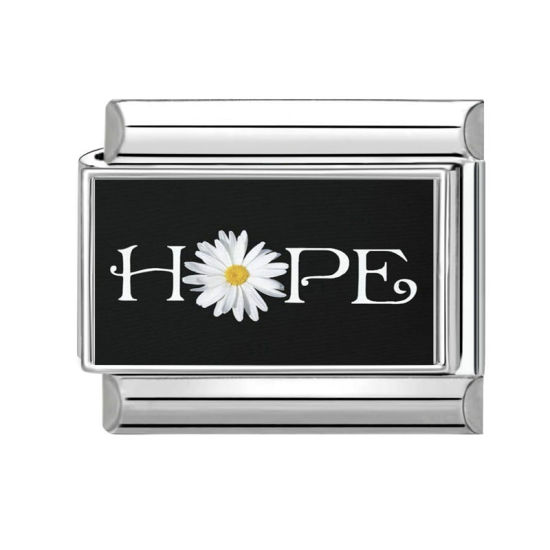 Image de 1 Pièce Bracelet à Maillons Breloques Italiens Accessories de Fabrication de Bracelets Bijoux DIY en 304 Acier Inoxydable Argent Mat Noir & Blanc Rectangle Marguerite Mots " Hope " 10mm x 9mm