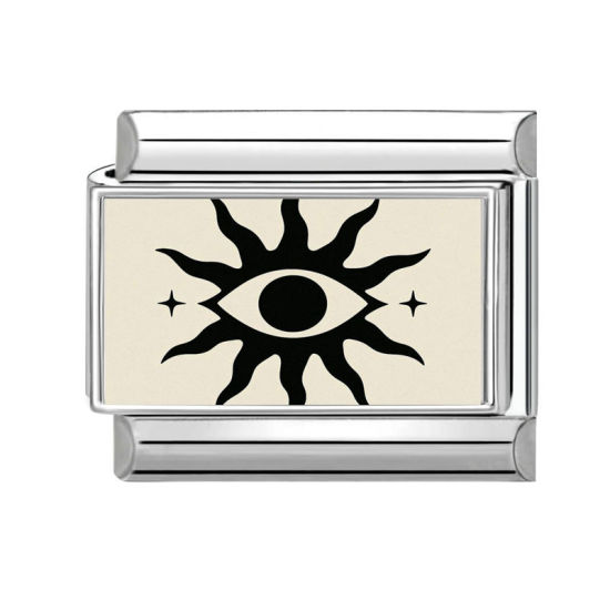 Image de 1 Pièce Bracelet à Maillons Breloques Italiens Accessories de Fabrication de Bracelets Bijoux DIY en 304 Acier Inoxydable Argent Mat Noir & Blanc Rectangle Yeux 10mm x 9mm